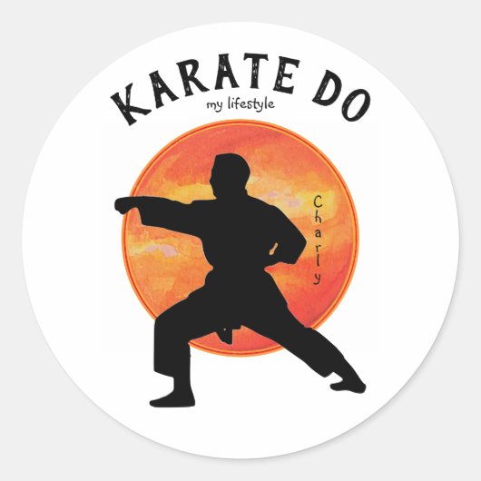 Karate Silhouette Japan Martial Arts Rising Sun Ronde Sticker (Voorkant)