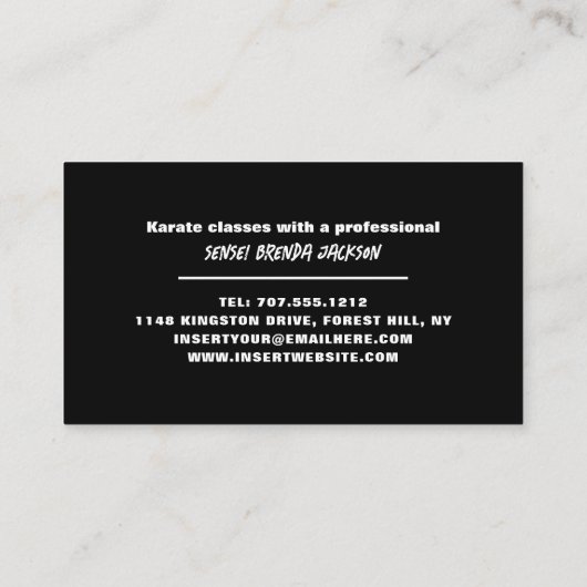 Karate Silhouette, Karate Sensei Visitekaartje (Achterkant)