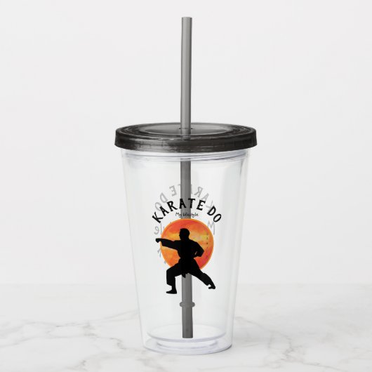 Karate Silhouette Name Specialized Modern Black Acryl Drinkbeker (Voorkant)