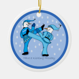 Karate Snowmen Sparring for the Feestdagen Ornamen Keramisch Ornament