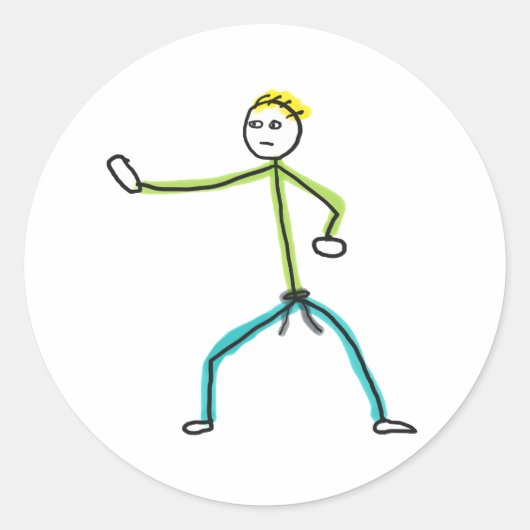 Karate Stickman Ronde Sticker (Voorkant)