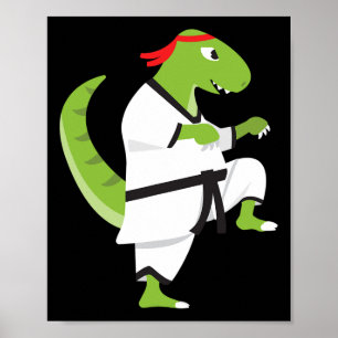 Karate T-rex Cool Cute Dinosaur Vechters Halloween Poster