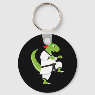 Karate T-rex Cool Schattig Dinosaur Strijder Hallo Sleutelhanger