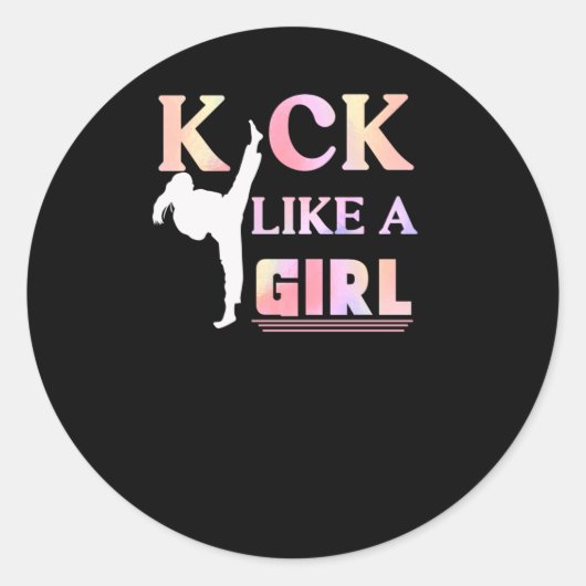 Karate Taekwondo Jiu Jitsu Girl Fighting Fun Ronde Sticker (Voorkant)