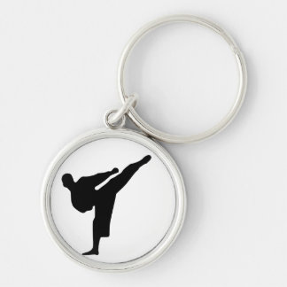 Karate / Taekwondo Kick Silhouette Round Sleutelha Sleutelhanger