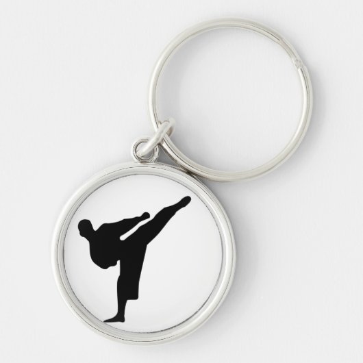 Karate / Taekwondo Kick Silhouette Round Sleutelha Sleutelhanger (Voorkant)