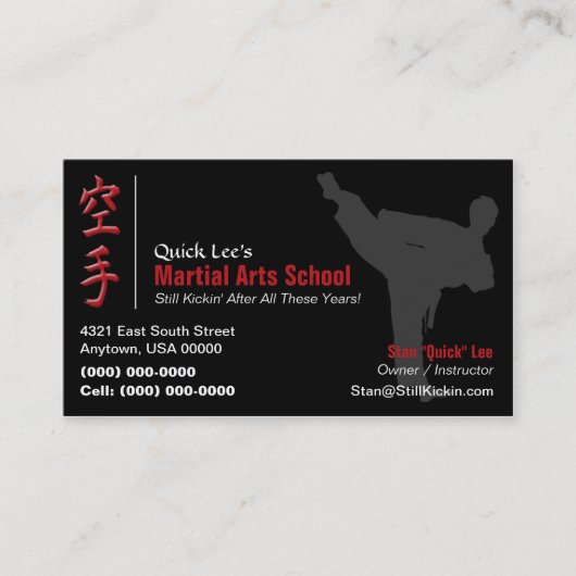 Karate, Taekwondo, Kung Fu instructeur Visitekaartje (Voorkant)