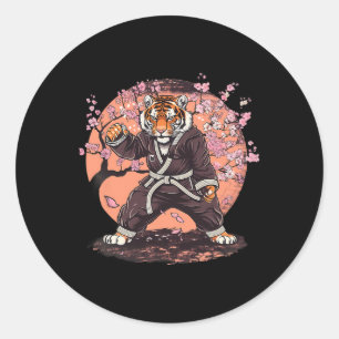 Karate Tijger Sakura Bloemen Taekwondo Jiu-jitsu J Ronde Sticker