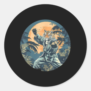 Karate Tijger Zonsondergang Mma Tijgerliefhebber J Ronde Sticker