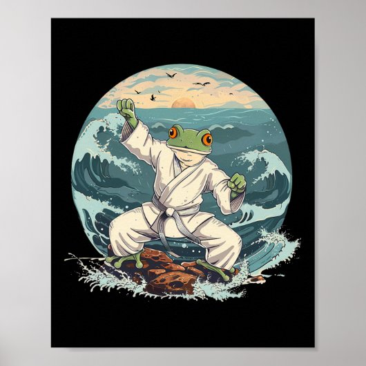 Karate Toad Taekwondo Strand Zonsondergang Vechtku Poster (Voorkant)