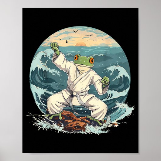Karate Toad Taekwondo Strand Zonsondergang Vechtku Poster (Voorkant)