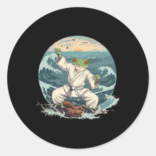 Karate Toad Taekwondo Strand Zonsondergang Vechtku Ronde Sticker