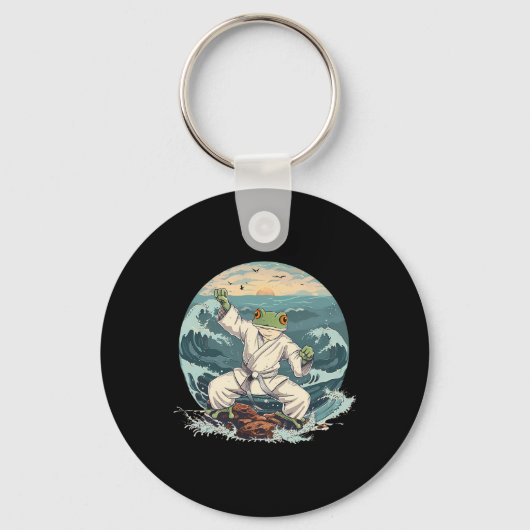 Karate Toad Taekwondo Strand Zonsondergang Vechtku Sleutelhanger (Voorkant)