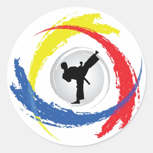 Karate Tricolor Emblem Ronde Sticker (Voorkant)