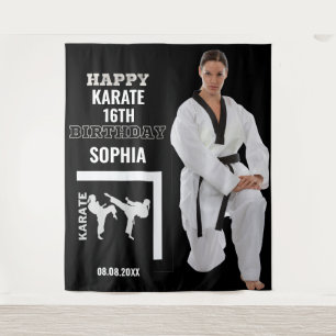 Karate Verjaardag, Karate Meisje Speler Achtergron Wandkleed