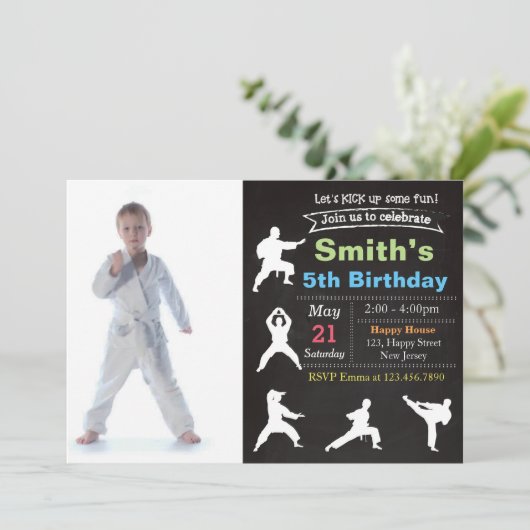 Karate verjaardag uitnodiging (Staand voorkant)