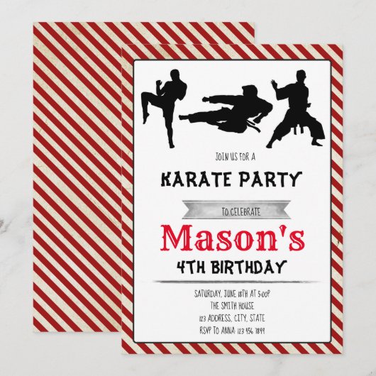 Karate verjaardagsfeestje uitnodiging (Voorkant / Achterkant)