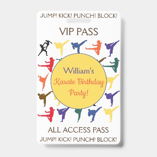 Karate Verjaardagsfeestje VIP All Access Pass Badge (Voorkant)