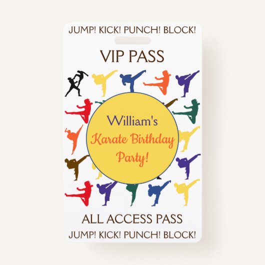 Karate Verjaardagsfeestje VIP All Access Pass Badge (Voorkant)