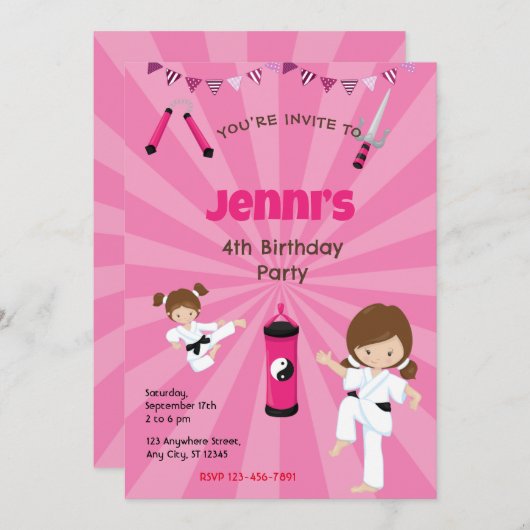 Karate Verjaardagsfeestuitnodiging Feestdagenkaart (Voorkant / Achterkant)