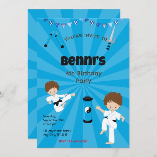 Karate Verjaardagsfeestuitnodiging Kaart (Voorkant / Achterkant)