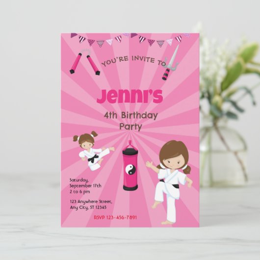 Karate Verjaardagsfeestuitnodiging Kaart (Staand voorkant)