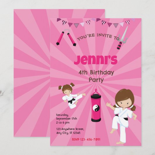 Karate Verjaardagsfeestuitnodiging Kaart (Voorkant / Achterkant)
