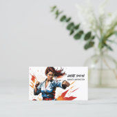 Karate Vrouw Instructeur Visitekaartje (Staand voorkant)