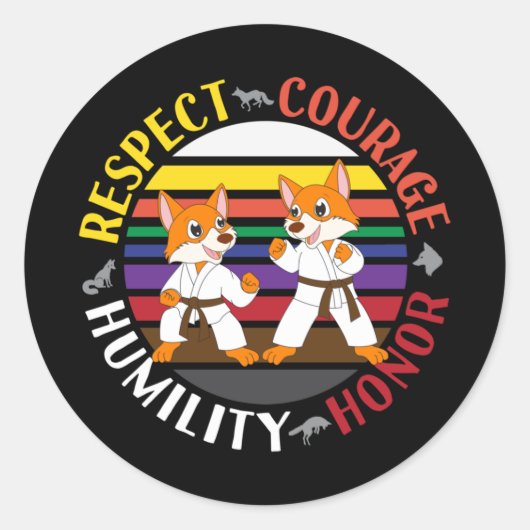 Karate Waarden - Leuke sparring Fox Silhouetten Ronde Sticker (Voorkant)