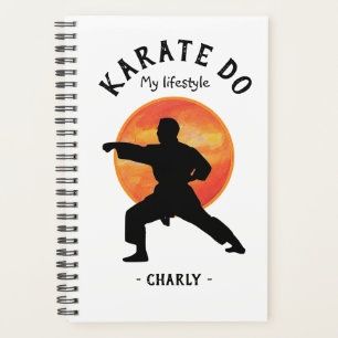 Karate zwart silhouet rijzende zon wekelijks maand planner