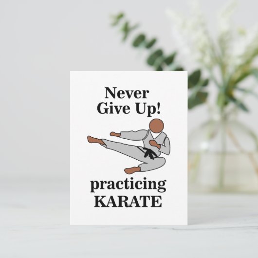 Karate Zwarte Band Geef Nooit Op Vechtsporten Briefkaart (Staand voorkant)
