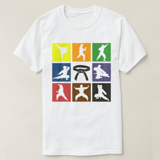 Karateka Silhouetten in Pop Art Karate Belt Kleure T-shirt (Design voorkant)
