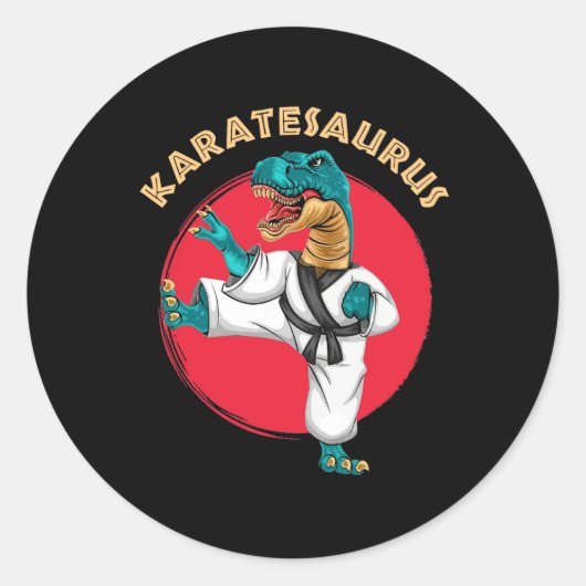 Karatesaurus Grappige Karate Dinosaurus  Ronde Sticker (Voorkant)