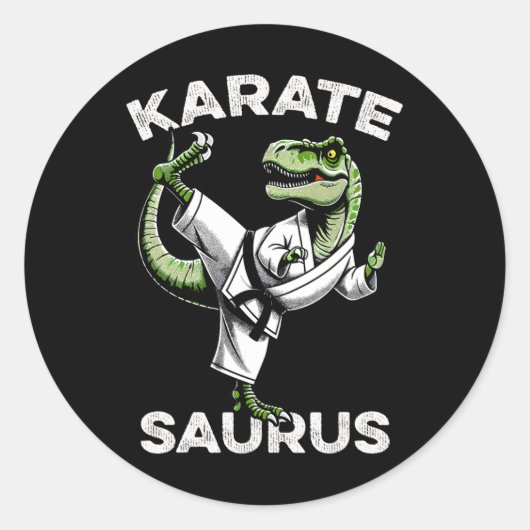 Karatesaurus T-rex Karate Dino Funny Dinosaur Mart Ronde Sticker (Voorkant)