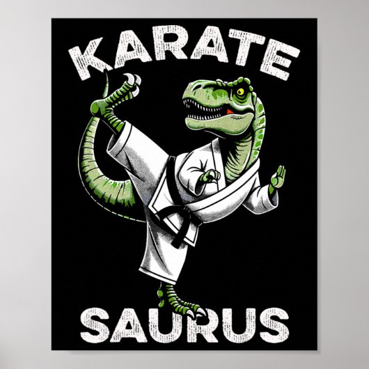 Karatesaurus T-rex Karate Dino Grappige Dinosaurus Poster (Voorkant)
