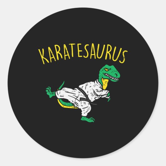 Karatesaurus Trex Karate Funny Dinosaur Martial Ar Ronde Sticker (Voorkant)