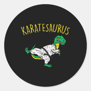 Karatesaurus Trex Karate Grappige Dinosaur Martial Ronde Sticker