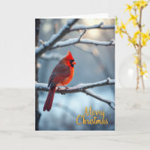 Kard met scharlaken wintervogel kaart (Gele Bloem)