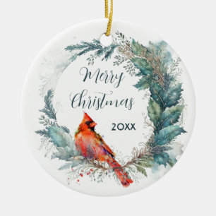 Kardinaal Aangepaste Gedateerde Hulst Groene Krans Keramisch Ornament