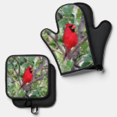 Kardinaal - Achtertuin Vogel Serie - Ovenwant & Pannenlap Set (Voorkant / Achterkant)