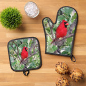 Kardinaal - Achtertuin Vogel Serie - Ovenwant & Pannenlap Set (Top down)