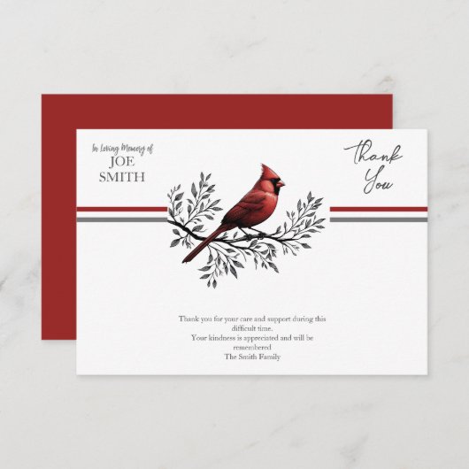 Kardinaal begrafenis viering van het leven bedankkaart (Voorkant / Achterkant)