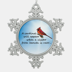 Kardinaal, bezoeker uit de hemel tin sneeuwvlok ornament