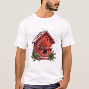 Kardinaal bij besneeuwde vogelhuisje Kerstmis T-shirt