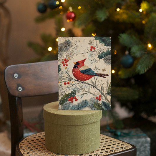  kardinaal Bird Berries kerst Feestdagenkaart