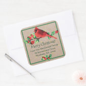 Kardinaal Bird & Berries Lg. Square Address Sticke Vierkante Sticker (Envelop)