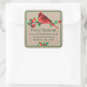 Kardinaal Bird & Berries Lg. Square Address Sticke Vierkante Sticker (Tas)