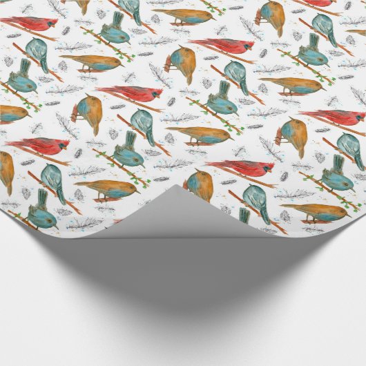 Kardinaal Bird Bluebirds Chickadee Gnatcatcher Cadeaupapier (Hoek)
