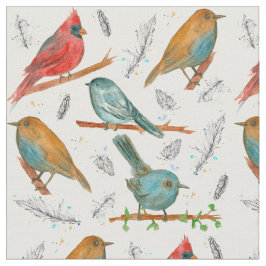 Kardinaal Bird Chickadee Bluebird Waterverf Art Stof