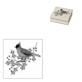 Kardinaal Bird Illustratie Holly Branch Rubberstempel (Gestempeld)
